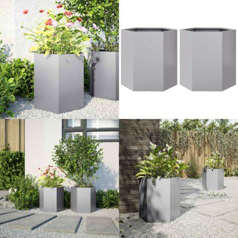 Fioriere da Giardino 2 pz Esagono 46x40x45cm Acciaio Zincato - Fioriere in acciaio zincato - Fioriere per giardino
