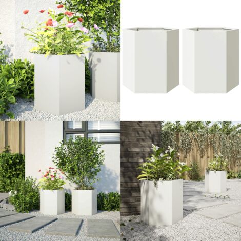 Fioriere da Giardino 2 pz Esagono Bianco 46x40x45 cm Acciaio - Fioriere in acciaio - Fioriere per piante