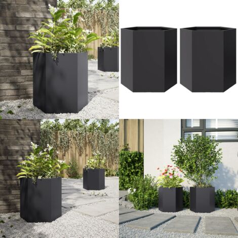 Fioriere da Giardino 2 pz Esagono Nero 46x40x45 cm Acciaio - Fioriere in acciaio - Fioriere per piante