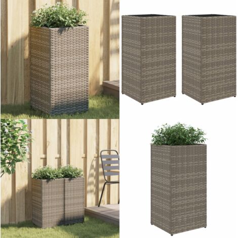 Fioriere da Giardino 2 pz Grigie 30x30x60 cm in Polyrattan - Fioriere in polyrattan - Fioriere in acciaio