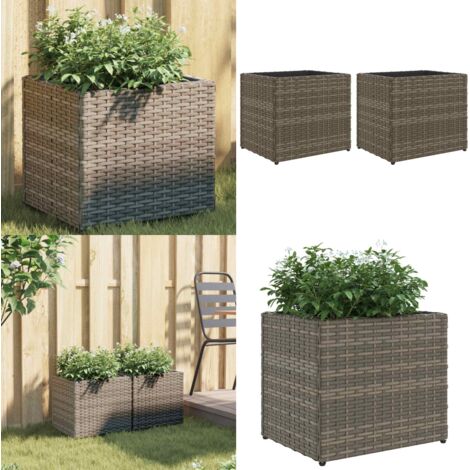 Fioriere da Giardino 2 pz Grigie 36x30x32 cm in Polyrattan - Fioriere in polyrattan - Fioriere in acciaio