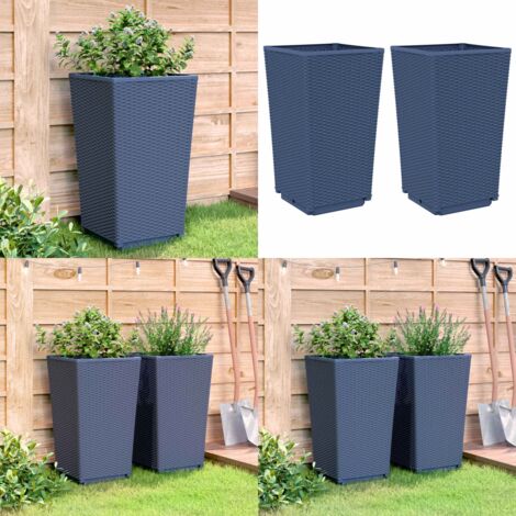 Fioriere da Giardino 2 pz Grigio Blu 32,5x32,5x57 cm in PP - Fioriere da patio - Fioriere in PP
