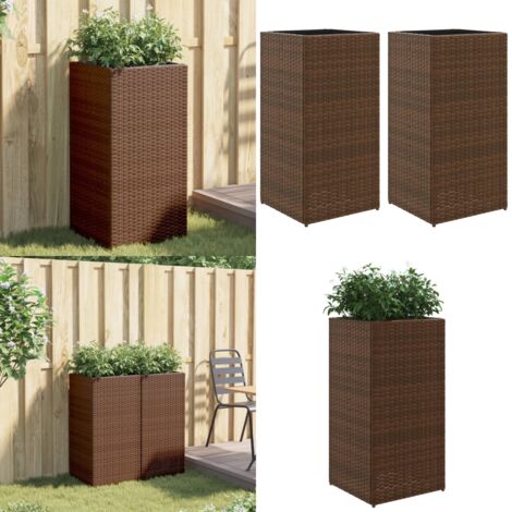 Fioriere da Giardino 2 pz Marrone 40x40x80 cm in Polyrattan - Fioriere in rattan - Fioriere in acciaio