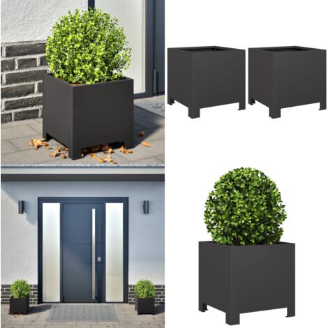 Fioriere da Giardino 2 pz Nere 30x30x30 cm in Acciaio - Fioriere in acciaio - Fioriere nere