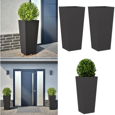 Fioriere da Giardino 2 pz Nere 35x35x75 cm in Acciaio - Fioriere in acciaio - Fioriere nere