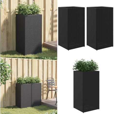 Fioriere da Giardino 2 pz Nere 40x40x80 cm in Polyrattan - Fioriere in rattan - Fioriere in acciaio
