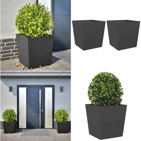 Fioriere da Giardino 2 pz Nere 50x50x50 cm in Acciaio - Fioriere in acciaio - Fioriere nere