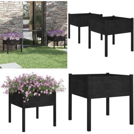Fioriere da Giardino 2 pz Nere 70x70x70 cm in Massello di Pino - Fioriere in legno - Fioriere nere