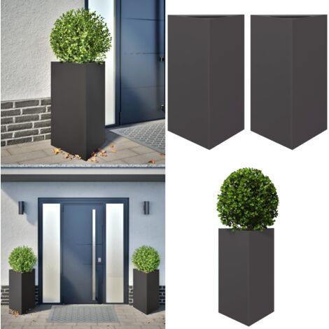 Fioriere da Giardino 2 pz Nere Triangolari 50x43x75 cm Acciaio - Fioriere triangolari - Fioriere in acciaio