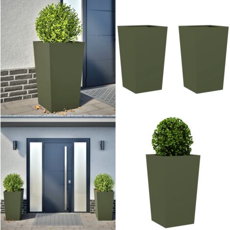 Fioriere da Giardino 2 pz Verde Oliva 45x45x75 cm in Acciaio - Fioriere in acciaio - Fioriere per giardino