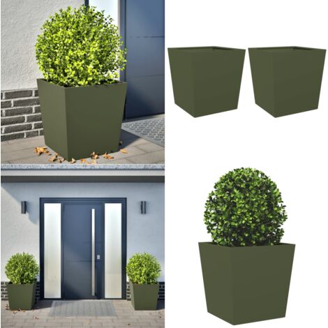 Fioriere da Giardino 2 pz Verde Oliva 50x50x50 cm in Acciaio - Fioriere in acciaio - Fioriere per balcone