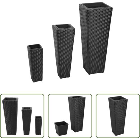 Fioriere da terrazza -  Letti Rialzati da Giardino 3 pz in Polyrattan Nero