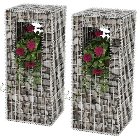 Fioriere Gabbione in Rete Set 2 pz in Acciaio Argento varie dimensioni dimensioni : 50x50x120 cm