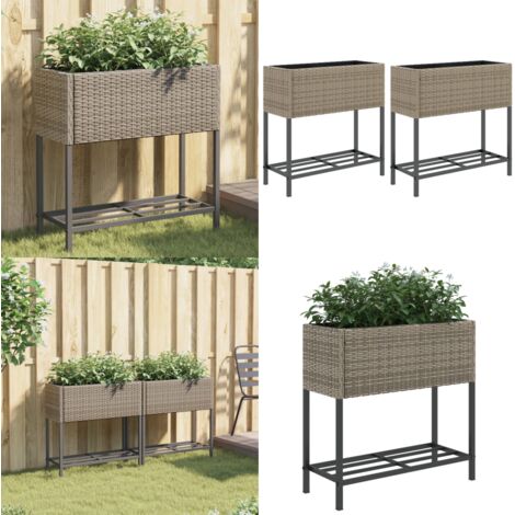 Fioriere Giardino con Ripiani 2pz Grigie 70x28x70cm Polyrattan - Fioriere in rattan - Fioriere in acciaio