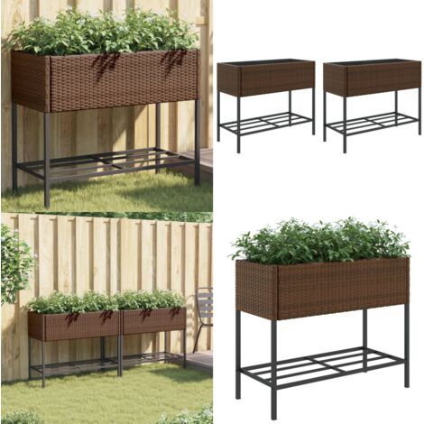 Fioriere Giardino con Ripiani 2pz Marroni 90x40x75cm Polyrattan - Fioriere in rattan - Fioriere in acciaio