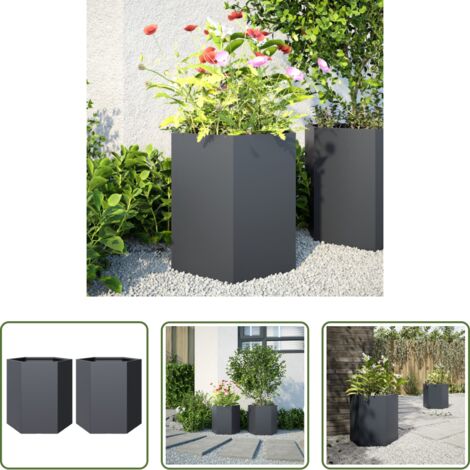 Fioriere in acciaio -  Fioriere da Giardino 2 pz Antracite Esagono 46x40x45 cm Acciaio