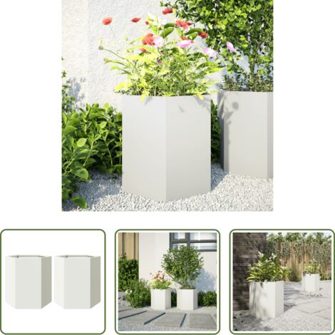 Fioriere in acciaio -  Fioriere da Giardino 2 pz Esagono Bianco 46x40x45 cm Acciaio