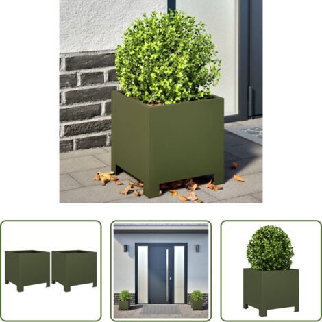 Fioriere in acciaio -  Fioriere da Giardino 2 pz Verde Oliva 30x30x30 cm in Acciaio