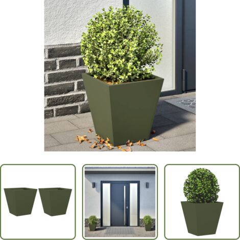 Fioriere in acciaio -  Fioriere da Giardino 2 pz Verde Oliva 30x30x30 cm in Acciaio