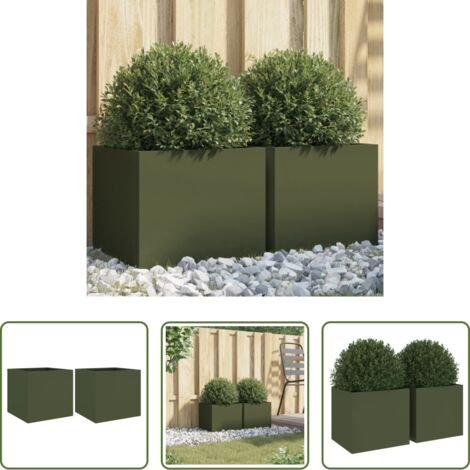 Fioriere in acciaio -  Fioriere da Giardino 2 pz Verde Oliva 32x30x29 cm in Acciaio