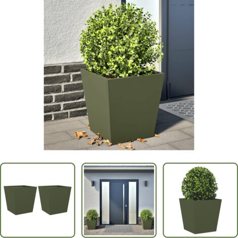 Fioriere in acciaio -  Fioriere da Giardino 2 pz Verde Oliva 40x40x40 cm in Acciaio