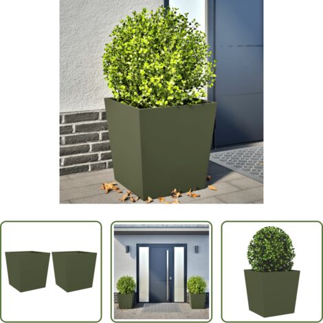 Fioriere in acciaio -  Fioriere da Giardino 2 pz Verde Oliva 50x50x50 cm in Acciaio