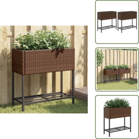 Fioriere in acciaio - vidaXL Fioriere Giardino con Ripiani 2pz Marroni 70x28x70cm Polyrattan - Fioriere con ripiano