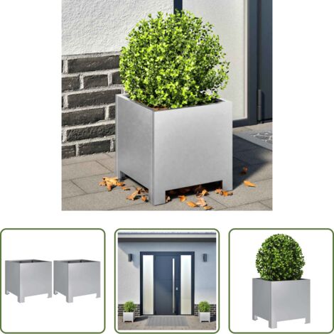 Fioriere in acciaio zincato -  Fioriere da Giardino 2 pz 30x30x30 Grigie in Acciaio Zincato