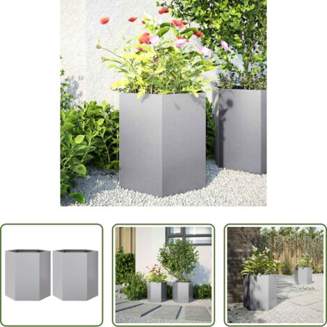 Fioriere in acciaio zincato -  Fioriere da Giardino 2 pz Esagono 46x40x45cm Acciaio Zincato