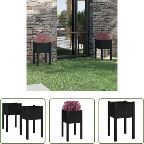 Fioriere in legno -  Fioriere da Giardino 2 pz Nere 40x40x70 cm in Legno di Pino
