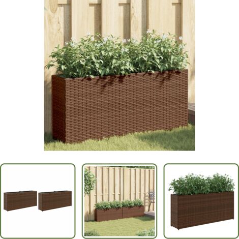 Fioriere in rattan -  Fioriere da Giardino con 2 Vasi Marrone 90x20x40 cm Polyrattan
