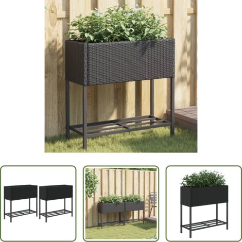 Fioriere in rattan -  Fioriere da Giardino con Ripiani 2pz Nere 70x28x70cm Polyrattan