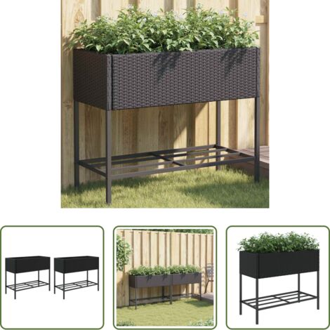 Fioriere in rattan -  Fioriere da Giardino con Ripiani 2pz Nere 90x40x75cm Polyrattan