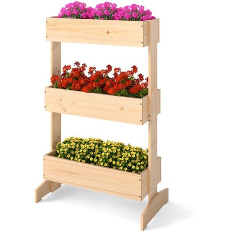 Fioriere Letto da giardino rialzato per piante da interno e esterno per fiori verdure erbe Fioriere Letto da giardino rialzato a 3 livelli Naturale