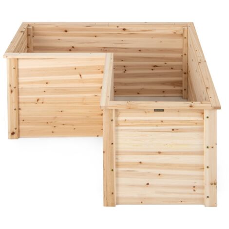 Fioriere Letto rialzato in legno da giardino con base aperta, Vaso rialzato a forma di L da giardino 120x120x63cm Naturale