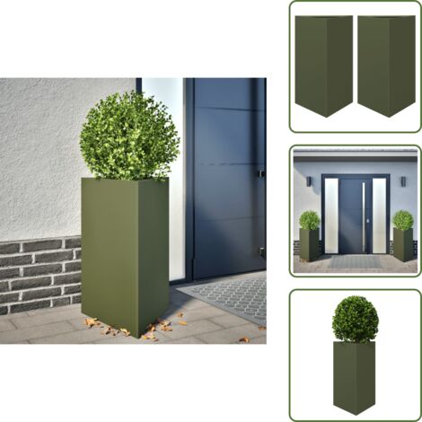 Fioriere per balcone - vidaXL Fioriere 2 pz Verde Oliva Triangolari 50x43x75 cm in Acciaio - Fioriere per patio