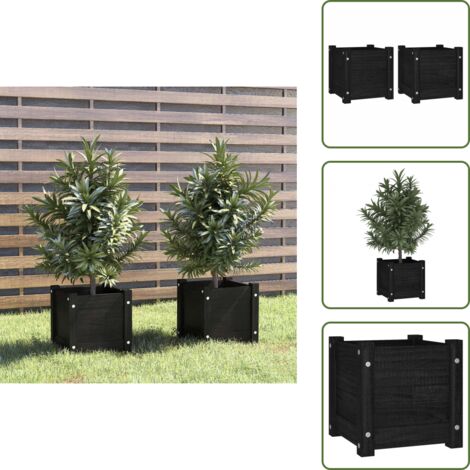 Fioriere per balcone - vidaXL Fioriere da Giardino 2 pz Nere 31x31x31 cm in Massello di Pino - Fioriere per terrazza