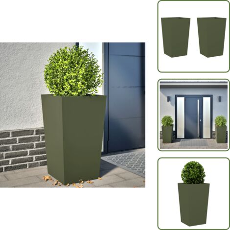 Fioriere per balcone - vidaXL Fioriere da Giardino 2 pz Verde Oliva 45x45x75 cm in Acciaio - Fioriere per patio