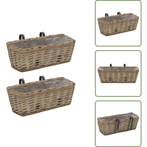 Fioriere per esterno - vidaXL Fioriere da Balcone 2 pz in Vimini con Rivestimento in PE 40 cm - Fioriere per balcone
