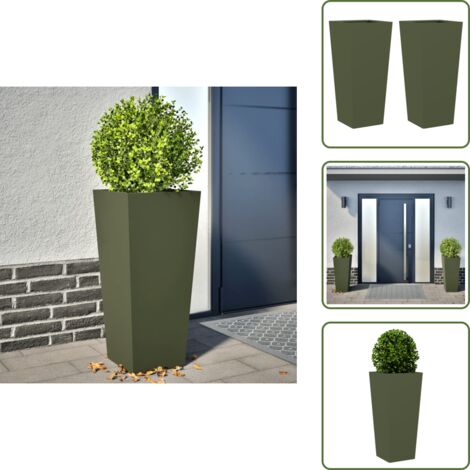 Fioriere per fiori - vidaXL Fioriere da Giardino 2 pz Verde Oliva 35x35x75 cm in Acciaio - Fioriere per balcone