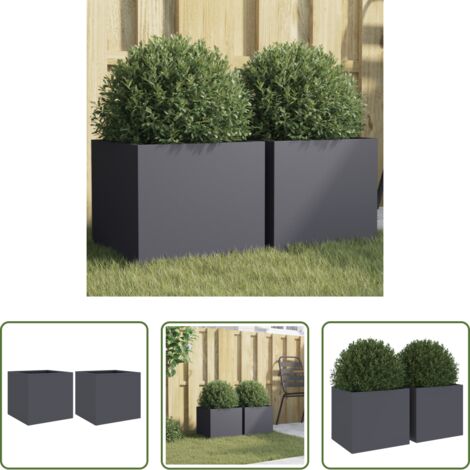 Fioriere per giardino -  Fioriere 2 pz Antracite 32x30x29 cm in Acciaio