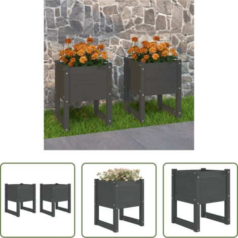 Fioriere per giardino - Fioriere 2 pz Grigio 40x40x52,5 cm in Legno Massello di Pino