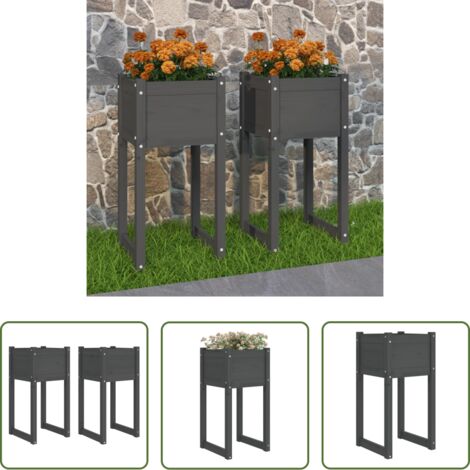 Fioriere per giardino - Fioriere 2 pz Grigio 40x40x81 cm in Legno Massello di Pino