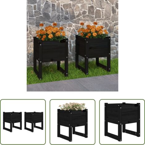 Fioriere per giardino - Fioriere 2 pz Nero 40x40x52,5 cm in Legno Massello di Pino