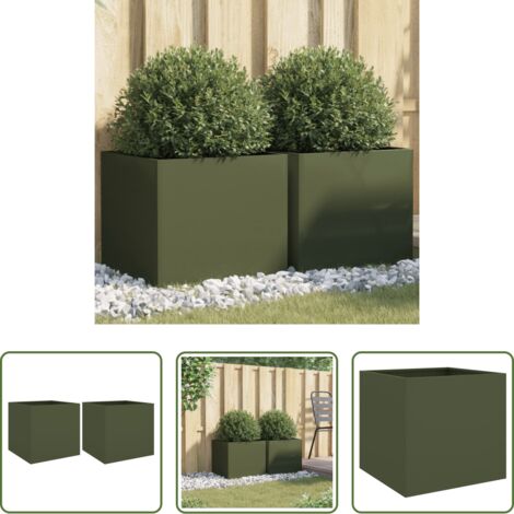 Fioriere per giardino - Fioriere 2 pz Verde Oliva 42x40x39 cm in Acciaio