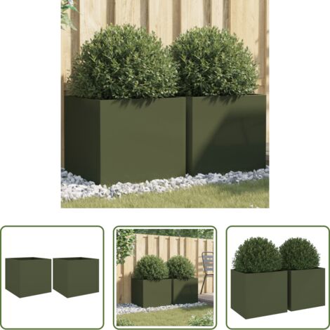 Fioriere per giardino -  Fioriere 2 pz Verde Oliva 49x47x46 cm in Acciaio