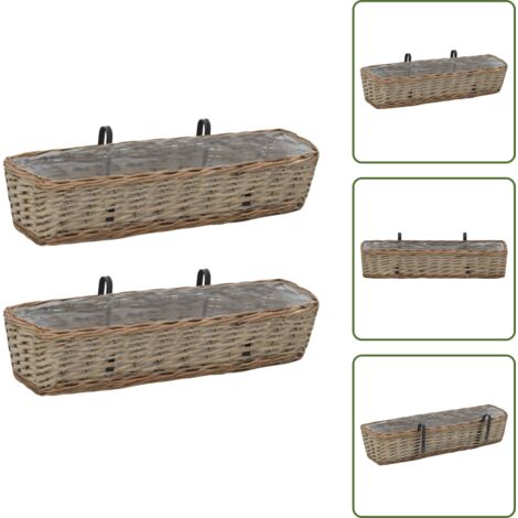 Fioriere per giardino - vidaXL Fioriere da Balcone 2 pz in Vimini con Rivestimento in PE 80 cm - Fioriere per patio