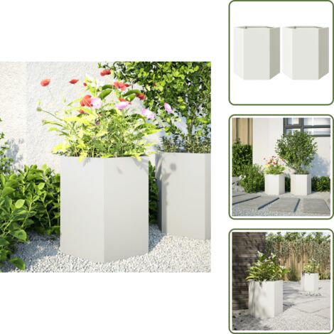 Fioriere per giardino - vidaXL Fioriere da Giardino 2 pz Esagono Bianco 46x40x45 cm Acciaio - Fioriere per esterno