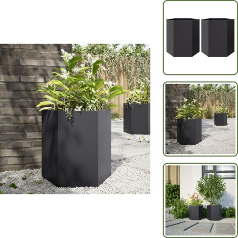 Fioriere per giardino - vidaXL Fioriere da Giardino 2 pz Esagono Nero 46x40x45 cm Acciaio - Fioriere per esterno