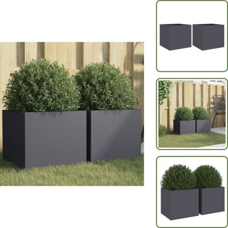 Fioriere per patio - vidaXL Fioriere 2 pz Antracite 32x30x29 cm in Acciaio - Fioriere per interno